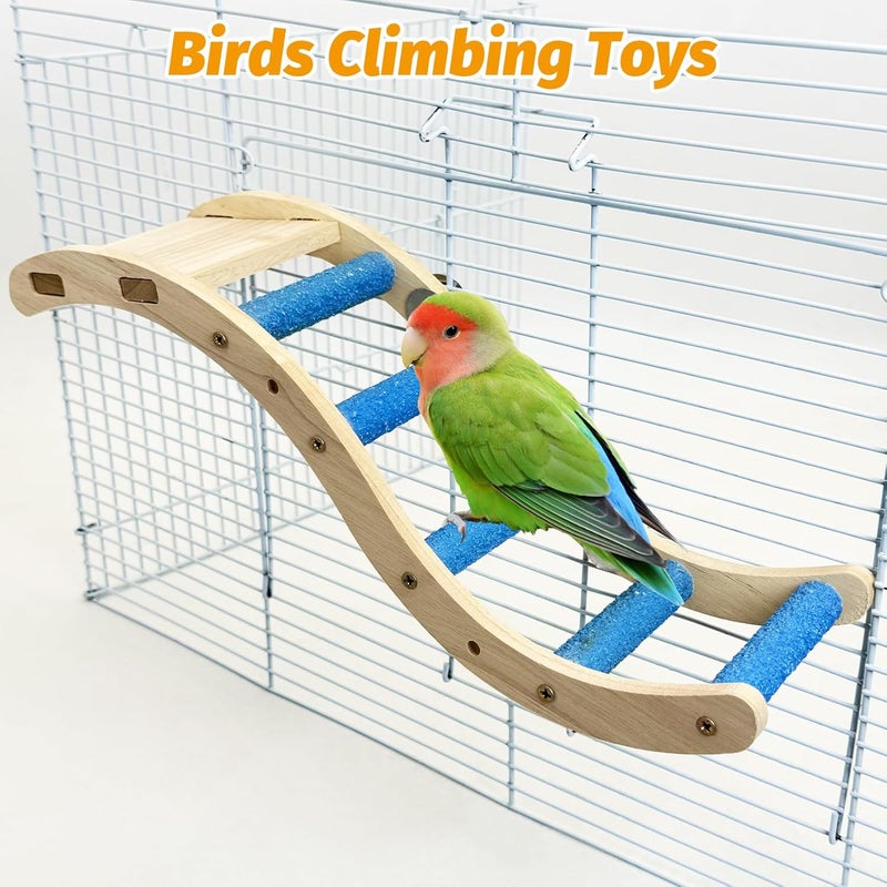 Hamiledyi Nature Wooden Bird Ladder Pet Parrots Climb Bridge Exercise Stands for Parakeet Climbing Chewing Bridge Bird Cage Accessories for Cockatiel Parakeet Lovebirds Budgie (Blue) - Image 3
